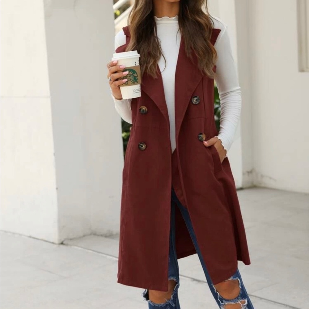 Long Button Vest with Pockets